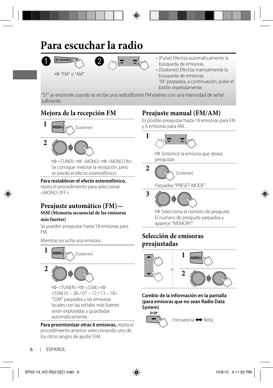Para escuchar la radio | JVC KD-R521 User Manual | Page 24 / 73