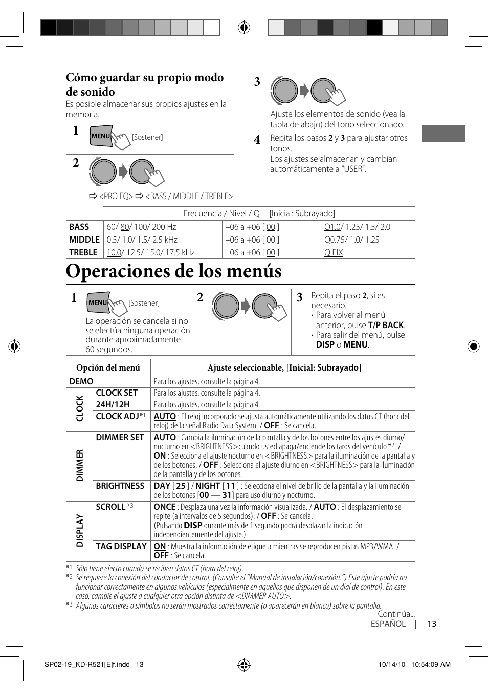 Operaciones de los menús, Cómo guardar su propio modo de sonido | JVC KD-R521 User Manual | Page 31 / 73