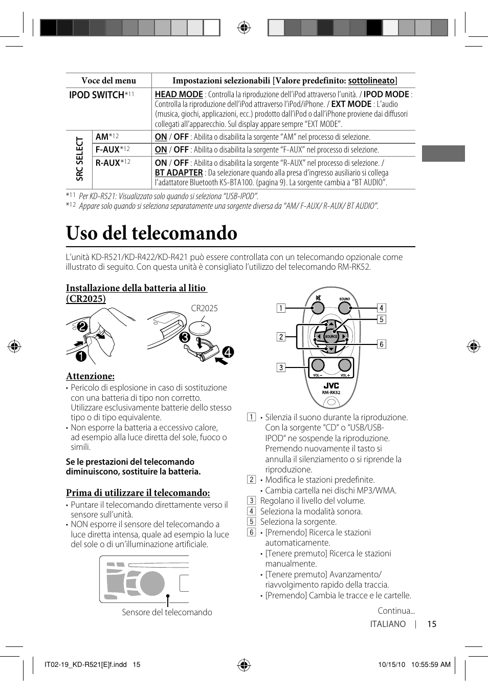 Uso del telecomando | JVC KD-R521 User Manual | Page 51 / 73