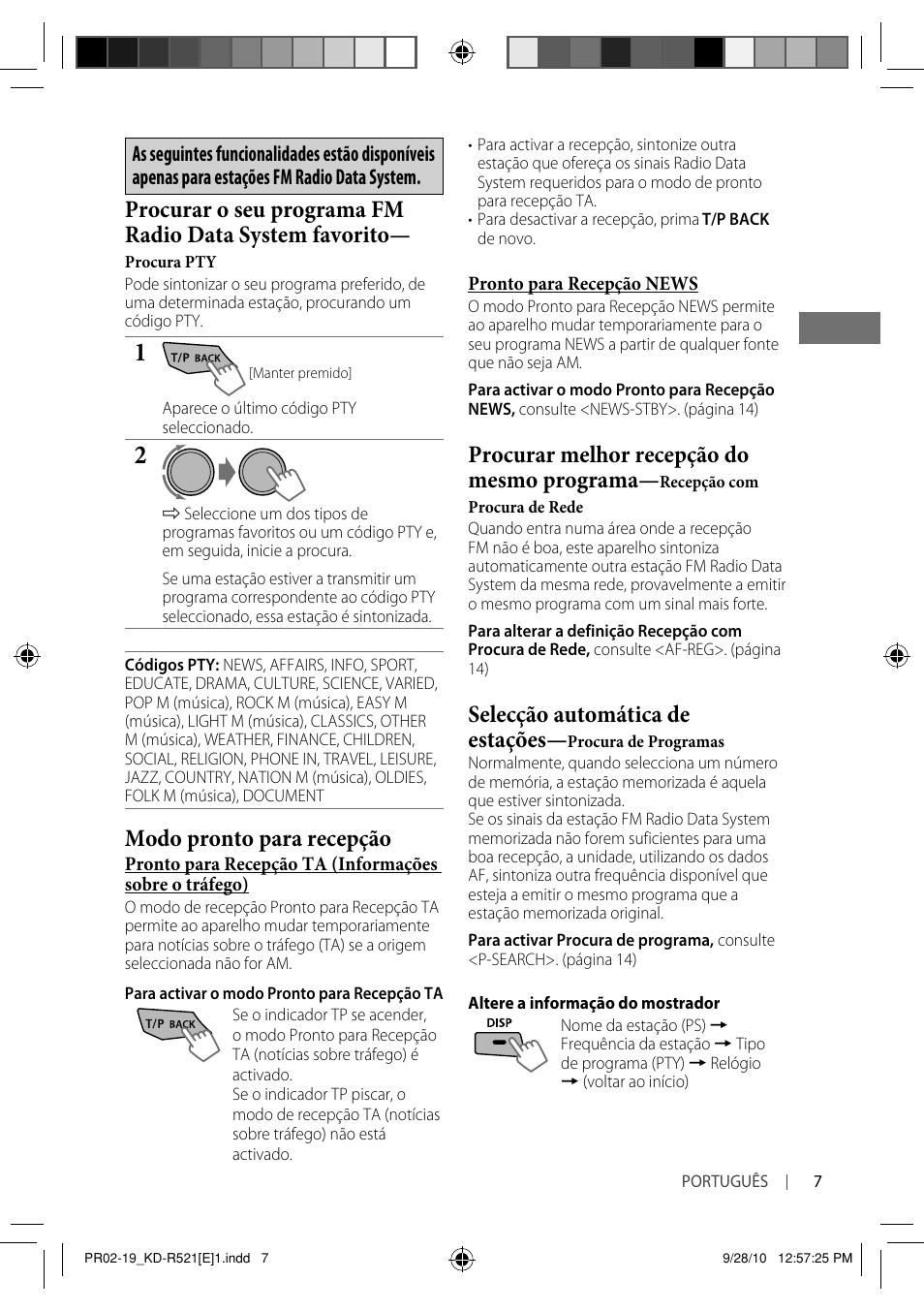 Modo pronto para recepção, Procurar melhor recepção do mesmo programa, Selecção automática de estações | JVC KD-R521 User Manual | Page 61 / 73