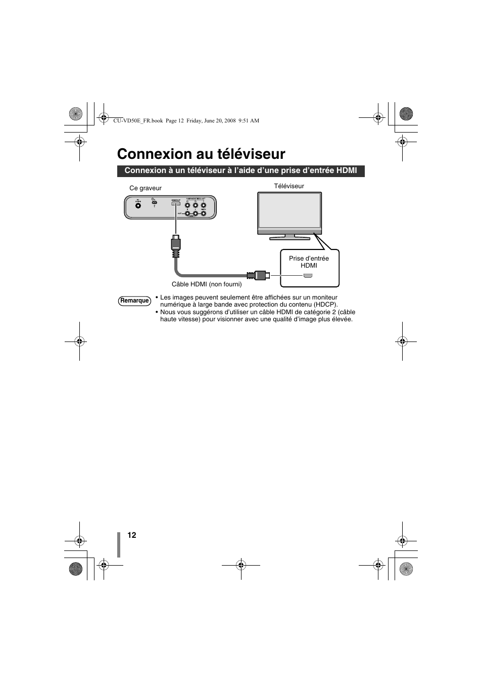 Z connexion au téléviseur, P. 12), Connexion au téléviseur | JVC CU-VD50 User Manual | Page 12 / 104