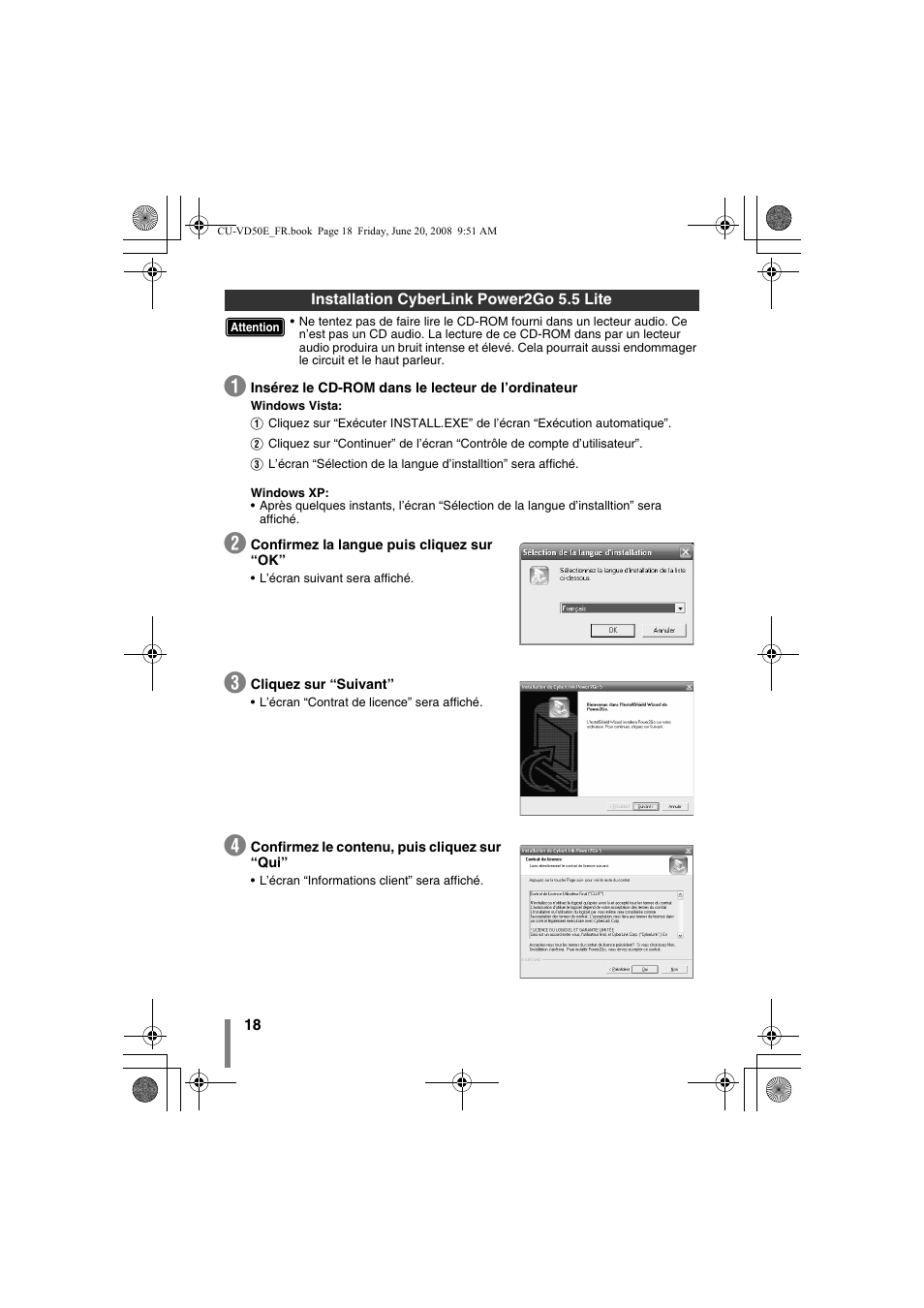 Installation cyberlink power2go 5.5 lite | JVC CU-VD50 User Manual | Page 18 / 104