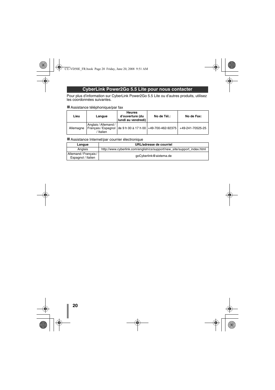 Cyberlink power2go 5.5 lite pour nous contacter | JVC CU-VD50 User Manual | Page 20 / 104