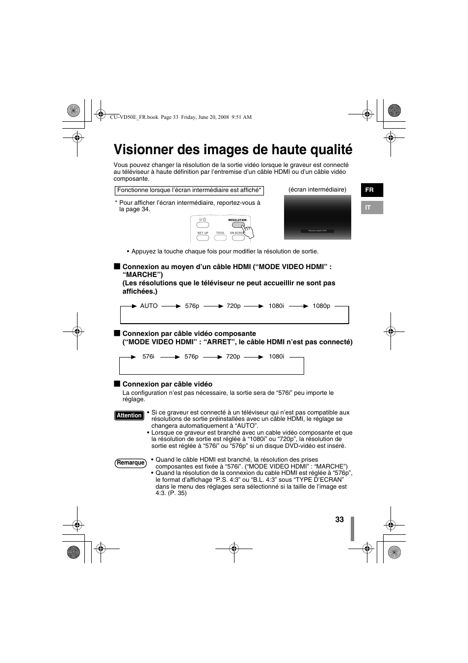 Z visionner des images de haute qualité, P. 33), Visionner des images de haute qualité | JVC CU-VD50 User Manual | Page 33 / 104