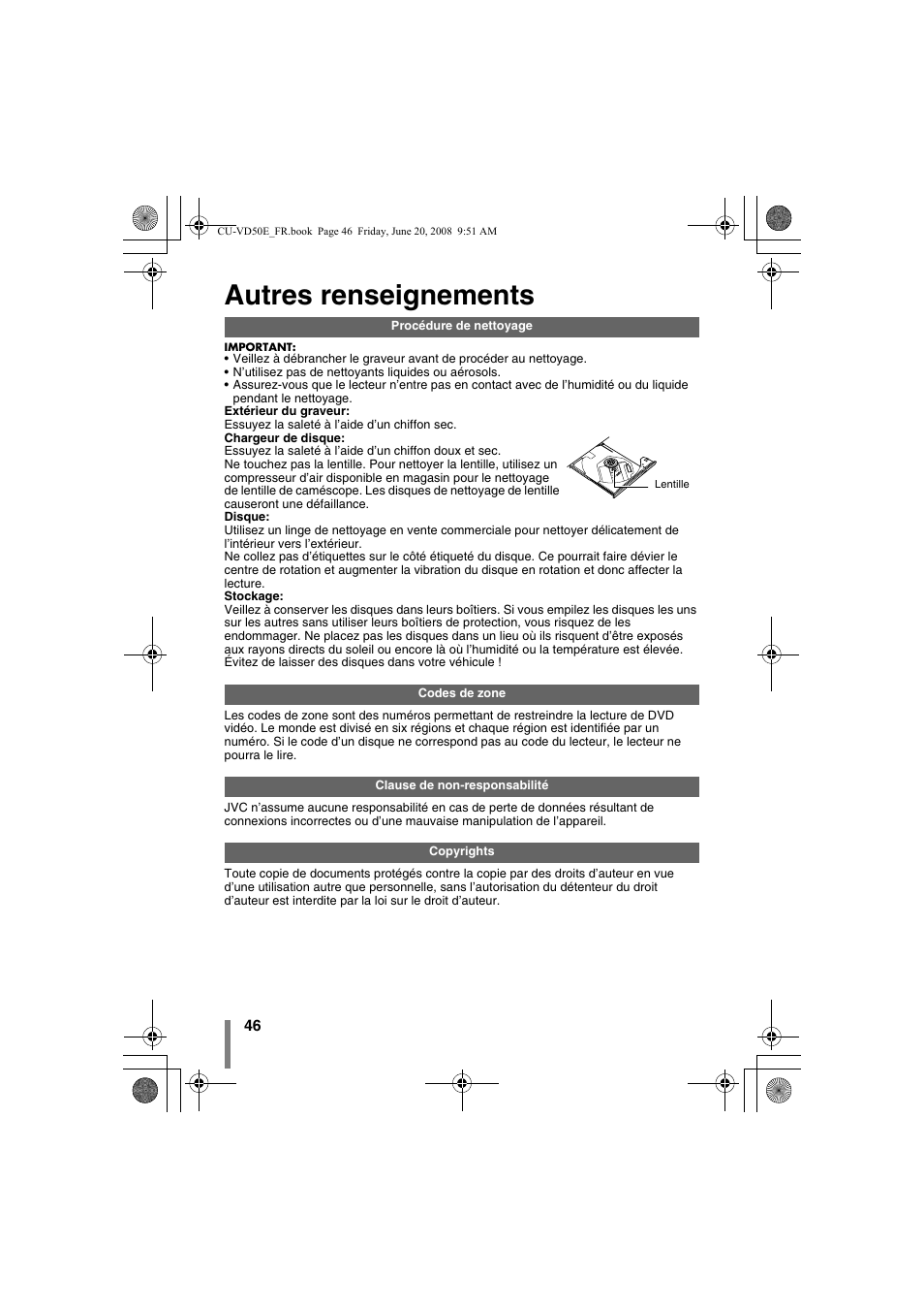 Z autres renseignements, Lus. (p. 46), Autres renseignements | JVC CU-VD50 User Manual | Page 46 / 104