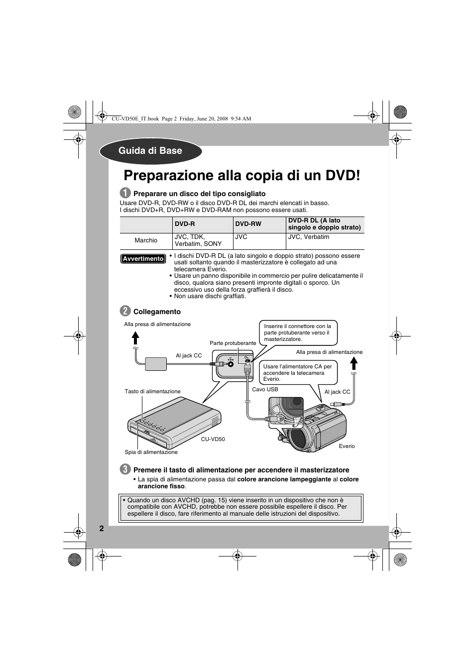 Preparazione alla copia di un dvd, Guida di base | JVC CU-VD50 User Manual | Page 52 / 104