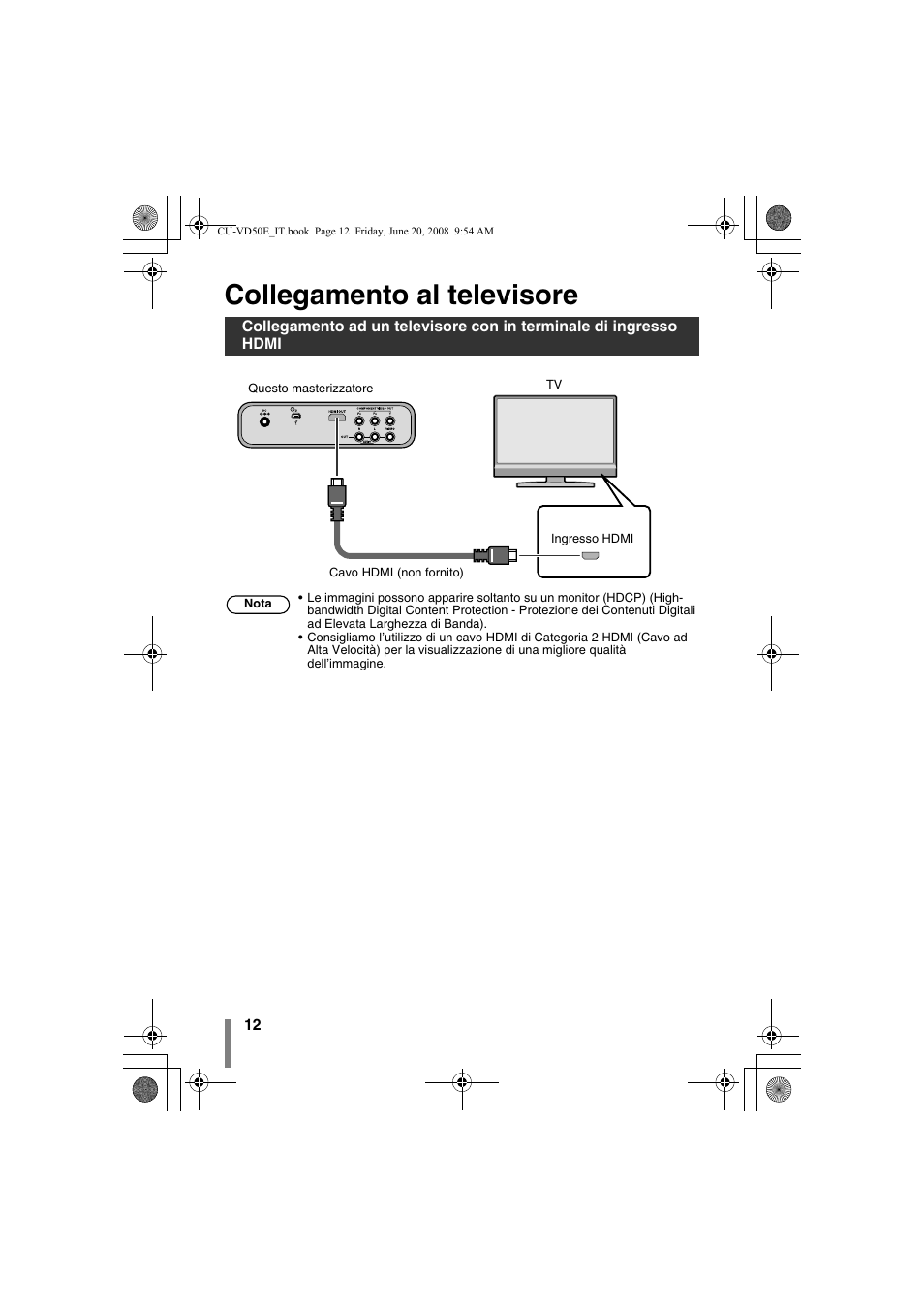 Z collegamento al televisore, Elevisore (pag. 12), Collegamento al televisore | JVC CU-VD50 User Manual | Page 62 / 104