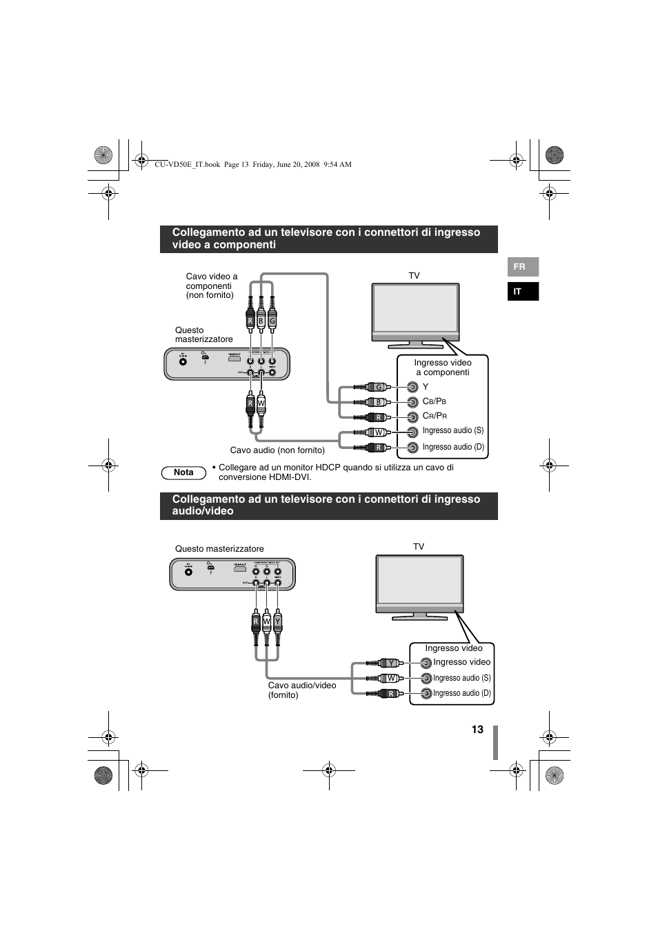 Pag. 13), Audio del televisore (pag. 13), Televisore (pag. 13) | JVC CU-VD50 User Manual | Page 63 / 104