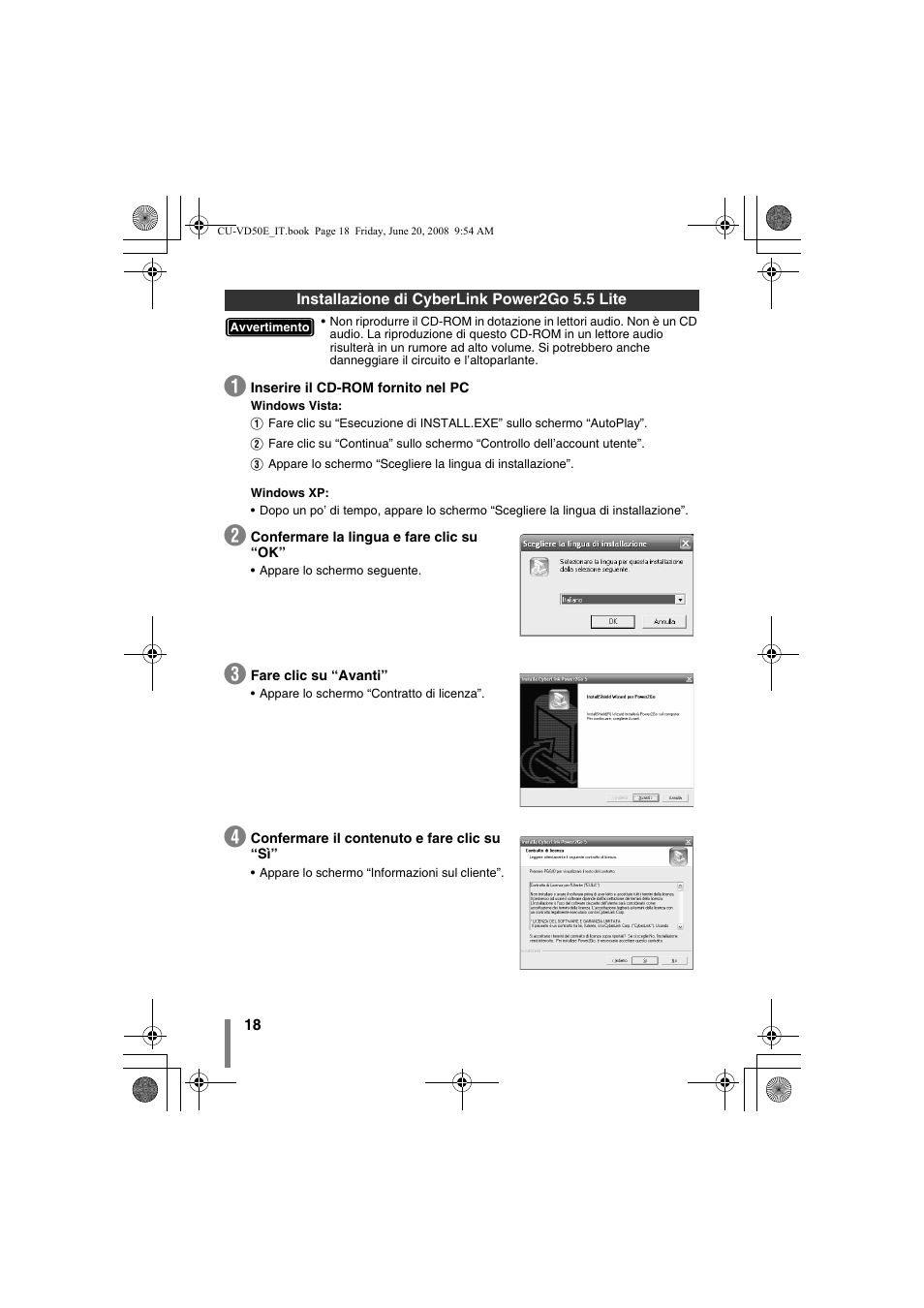 Installazione di cyberlink power2go 5.5 lite | JVC CU-VD50 User Manual | Page 68 / 104