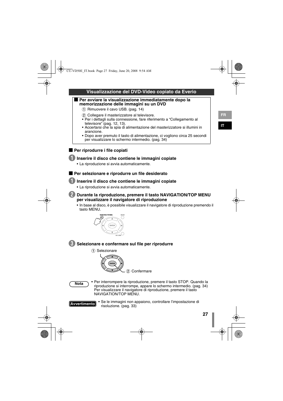 Visualizzazione del dvd-video copiato da everio, Riproduzione (pag. 27) | JVC CU-VD50 User Manual | Page 77 / 104