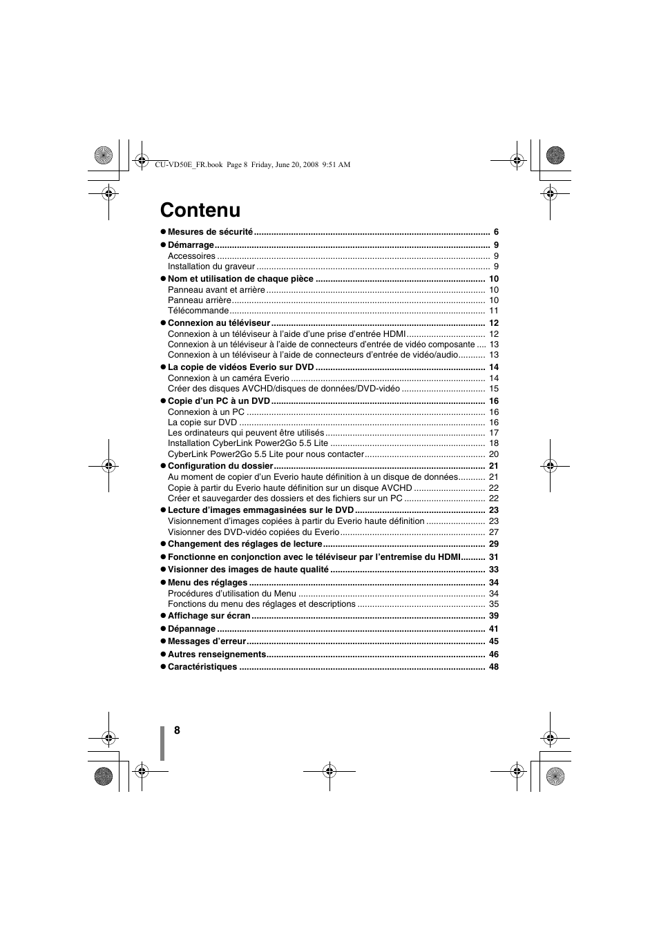 Contenu | JVC CU-VD50 User Manual | Page 8 / 104