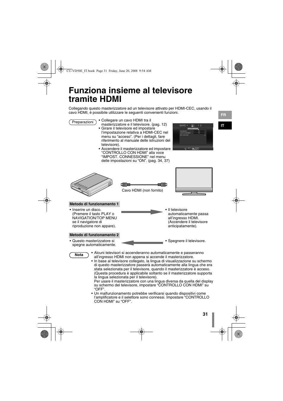 Z funziona insieme al televisore tramite hdmi, Funziona insieme al televisore tramite hdmi | JVC CU-VD50 User Manual | Page 81 / 104