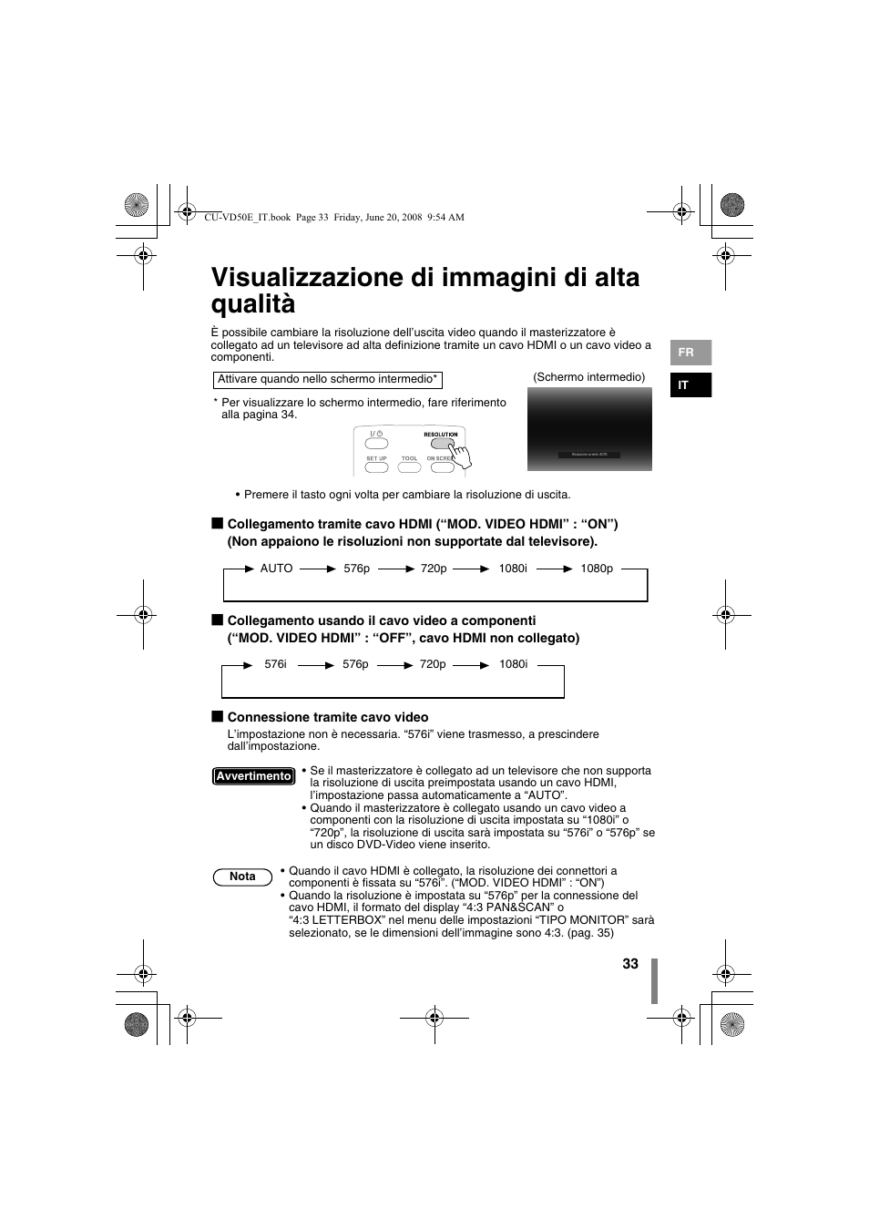 Z visualizzazione di immagini di alta qualità, Risoluzione. (pag. 33), Visualizzazione di immagini di alta qualità | JVC CU-VD50 User Manual | Page 83 / 104