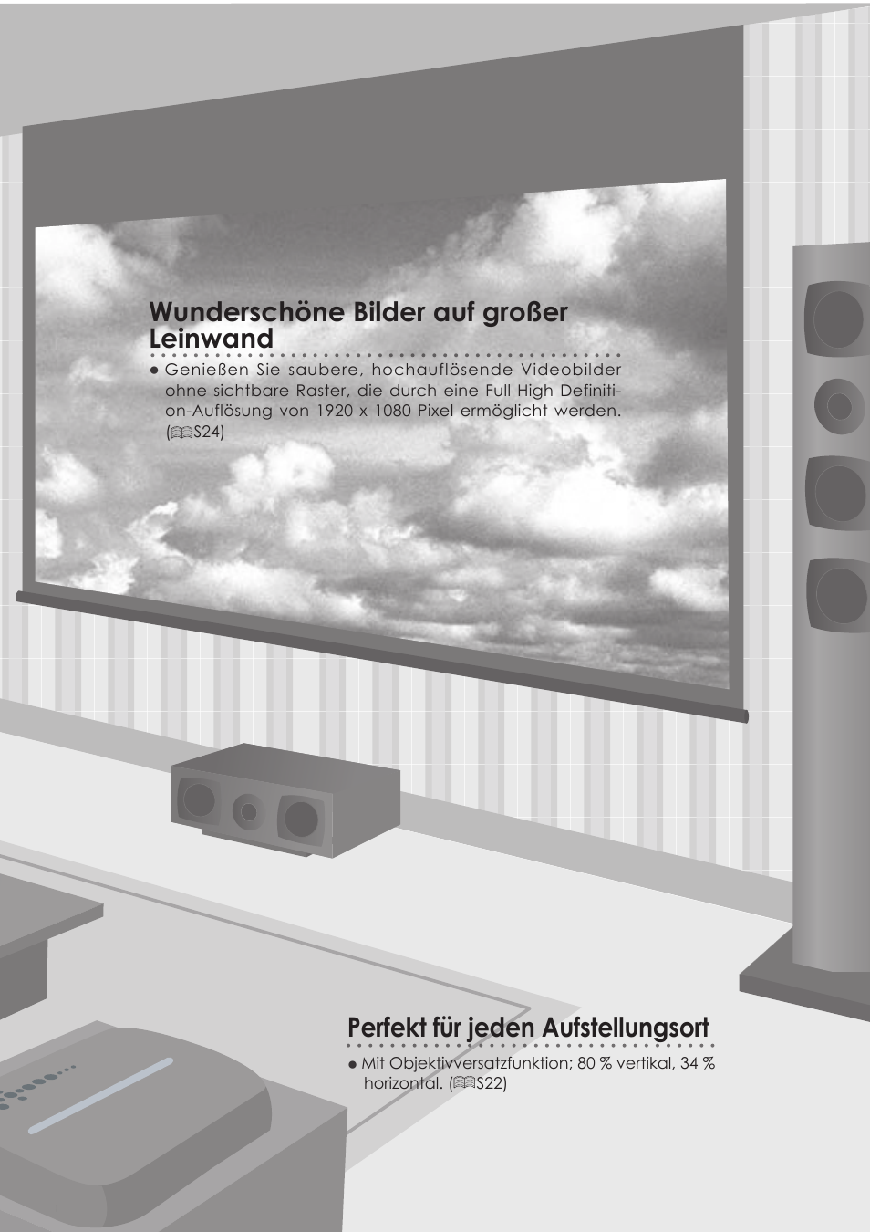 Wunderschöne bilder auf großer leinwand, Perfekt für jeden aufstellungsort | JVC DLA-HD350 User Manual | Page 11 / 173