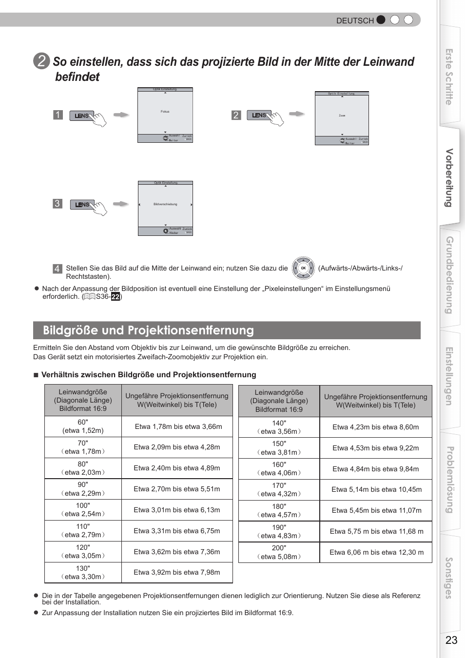 Bildgröße und projektionsentfernung | JVC DLA-HD350 User Manual | Page 23 / 173