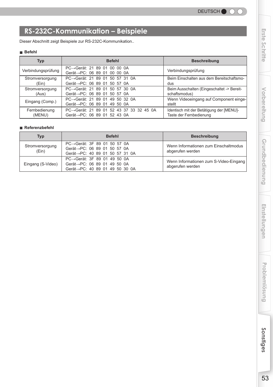 Rs-232c-kommunikation – beispiele | JVC DLA-HD350 User Manual | Page 53 / 173