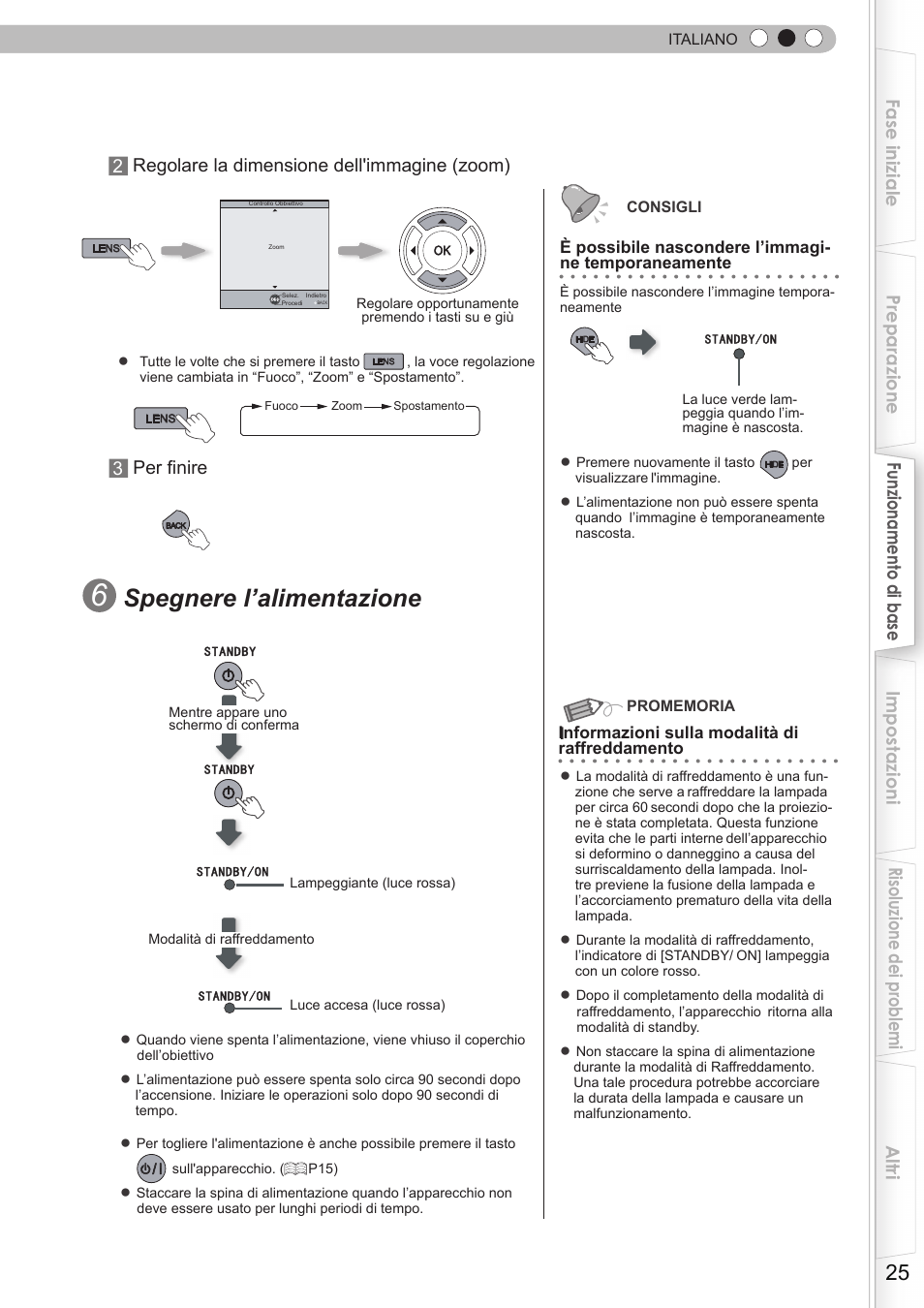 P25), Mente, Gine | Spegnere l’alimentazione, 3per finire | JVC DLA-HD350 User Manual | Page 83 / 173
