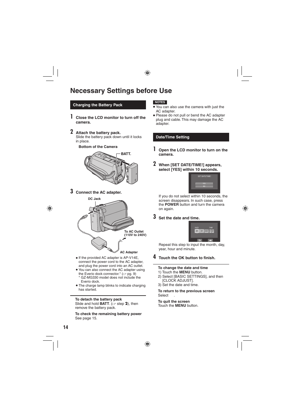 Necessary settings before use | JVC GZ-MG330 User Manual | Page 14 / 40