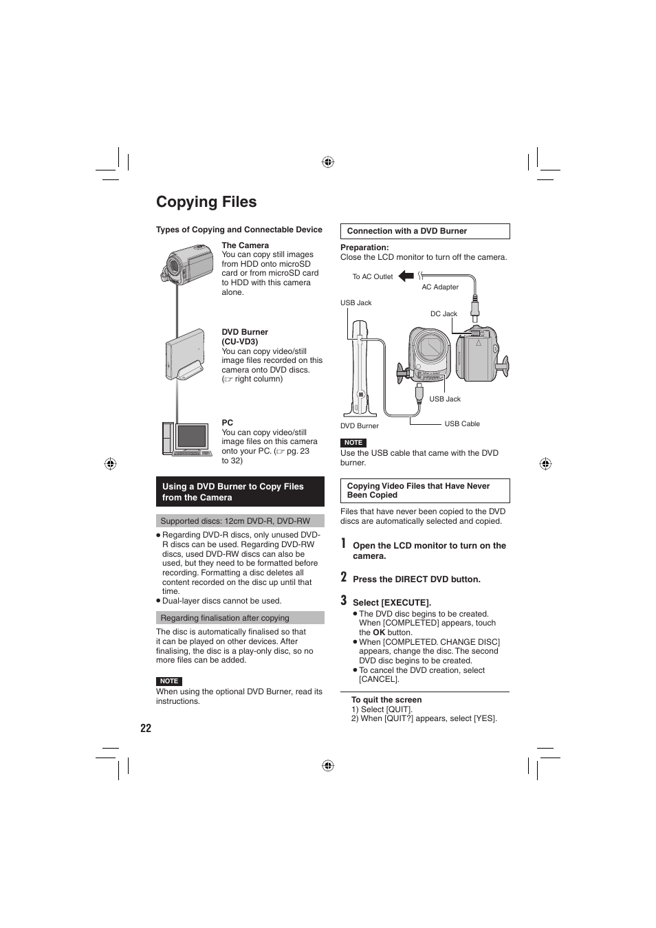 Copying files | JVC GZ-MG330 User Manual | Page 22 / 40