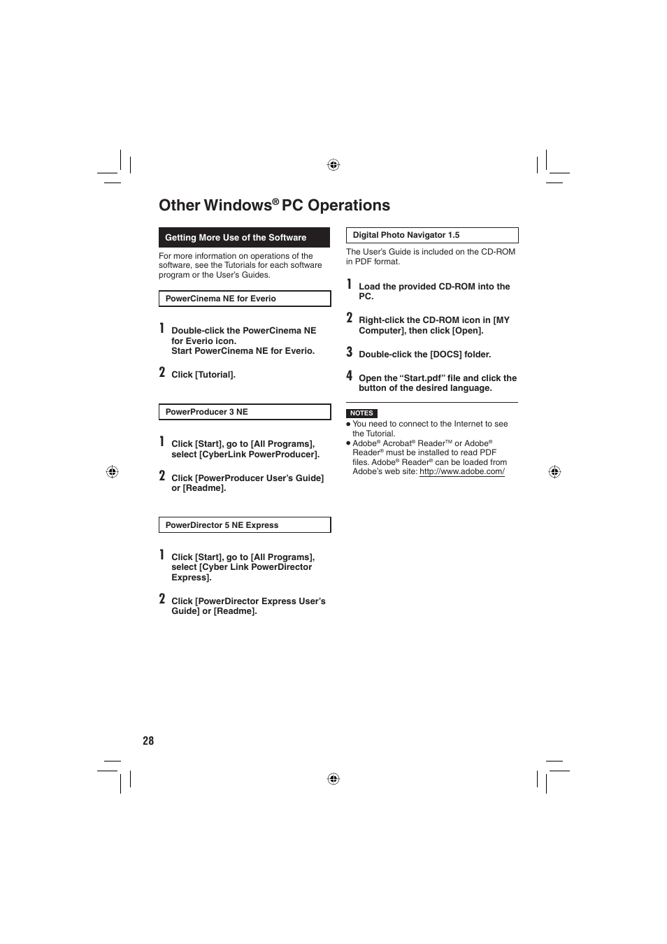 Other windows, Pc operations | JVC GZ-MG330 User Manual | Page 28 / 40