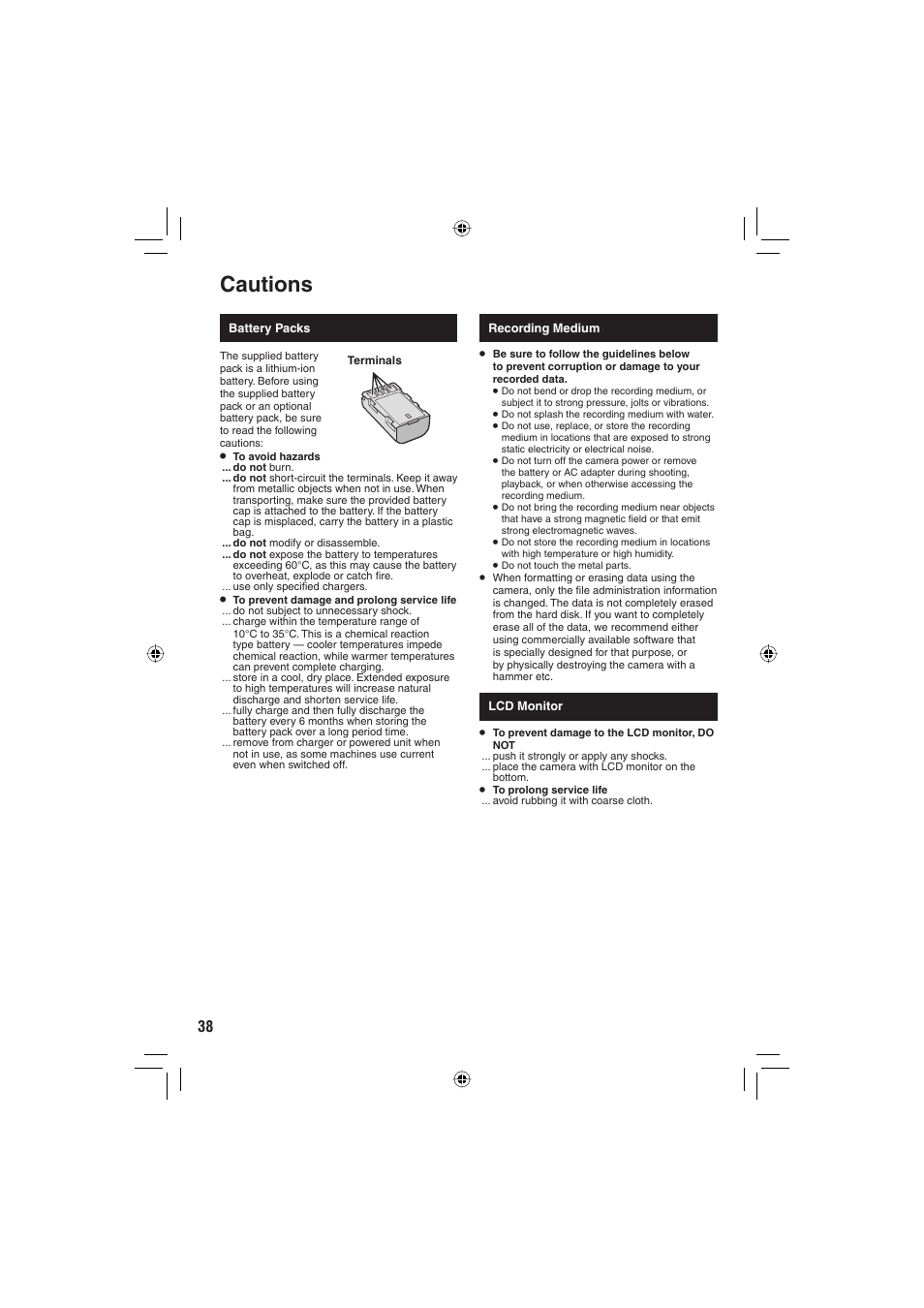 Cautions | JVC GZ-MG330 User Manual | Page 38 / 40