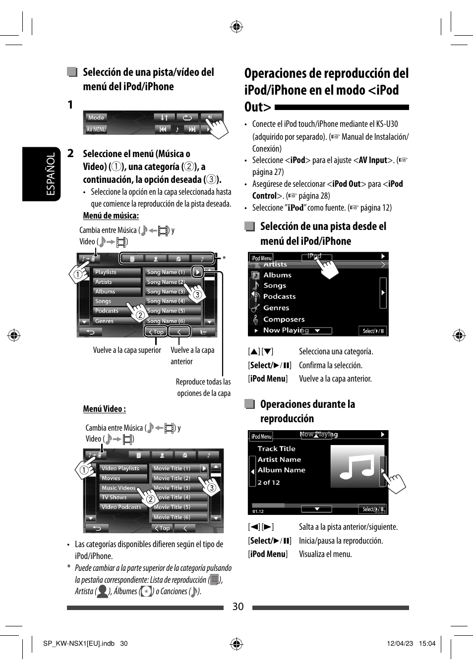 Operaciones durante la reproducción | JVC KW-NSX1 User Manual | Page 100 / 212