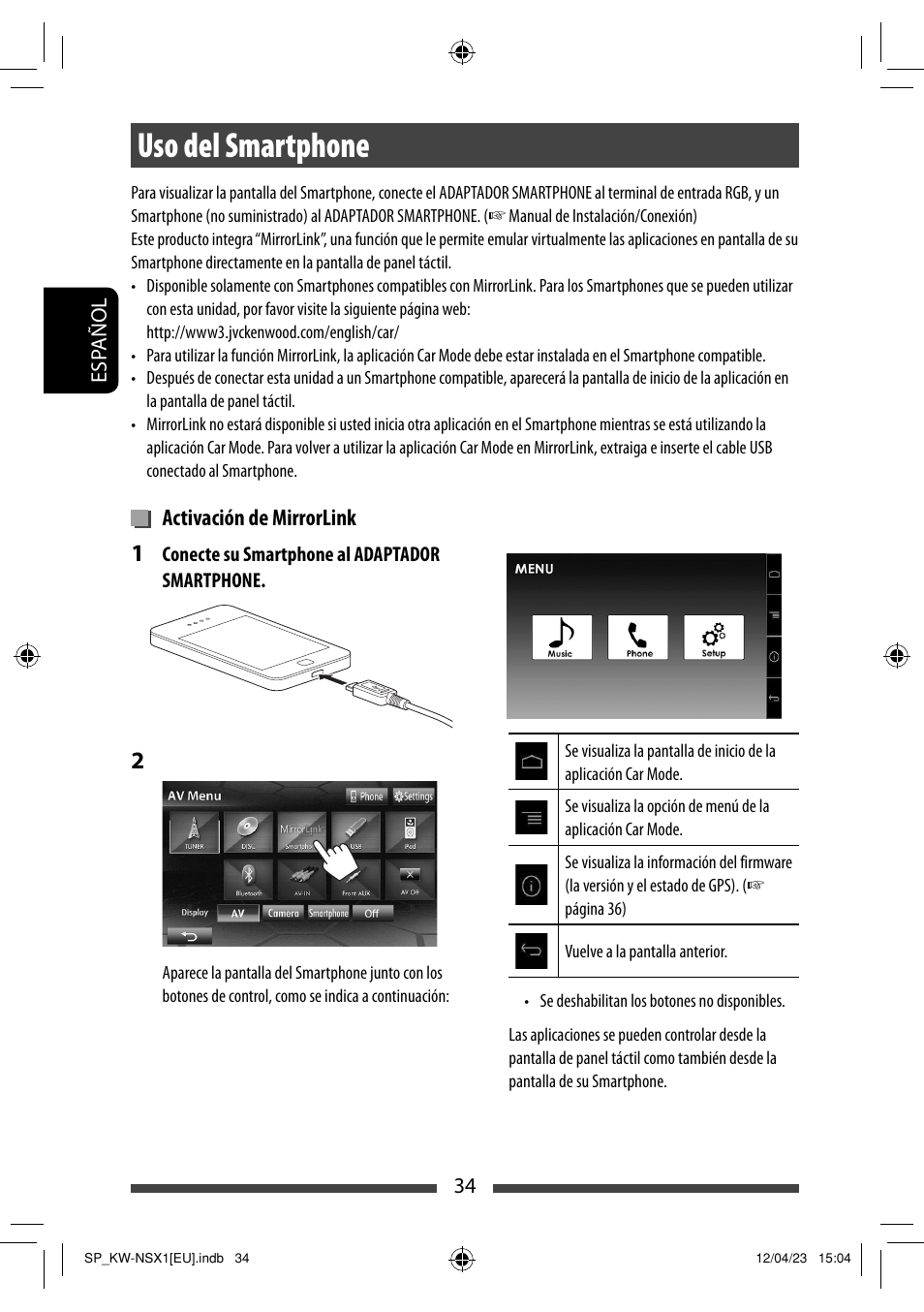 Uso del smartphone | JVC KW-NSX1 User Manual | Page 104 / 212