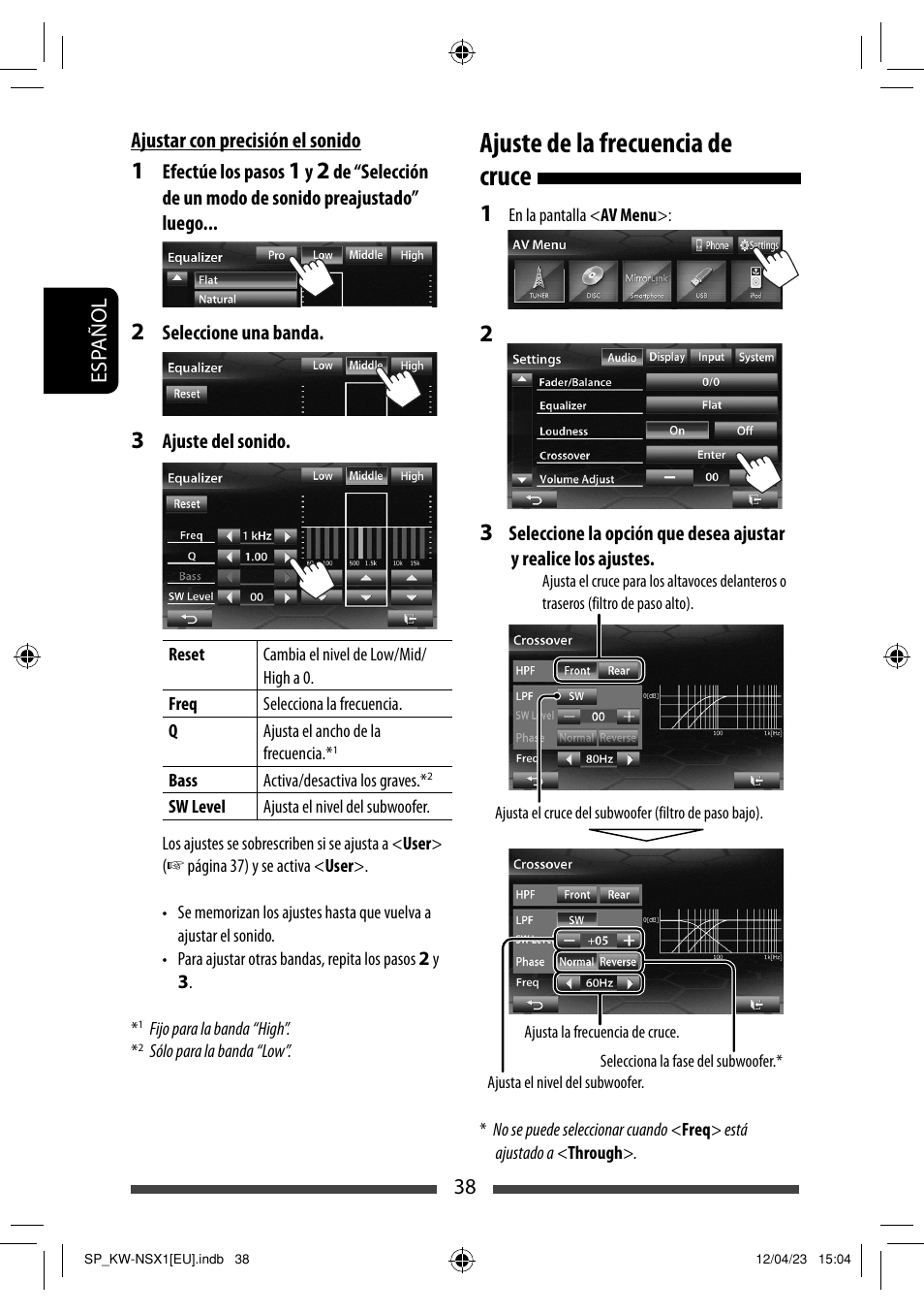 Ajuste de la frecuencia de cruce | JVC KW-NSX1 User Manual | Page 108 / 212