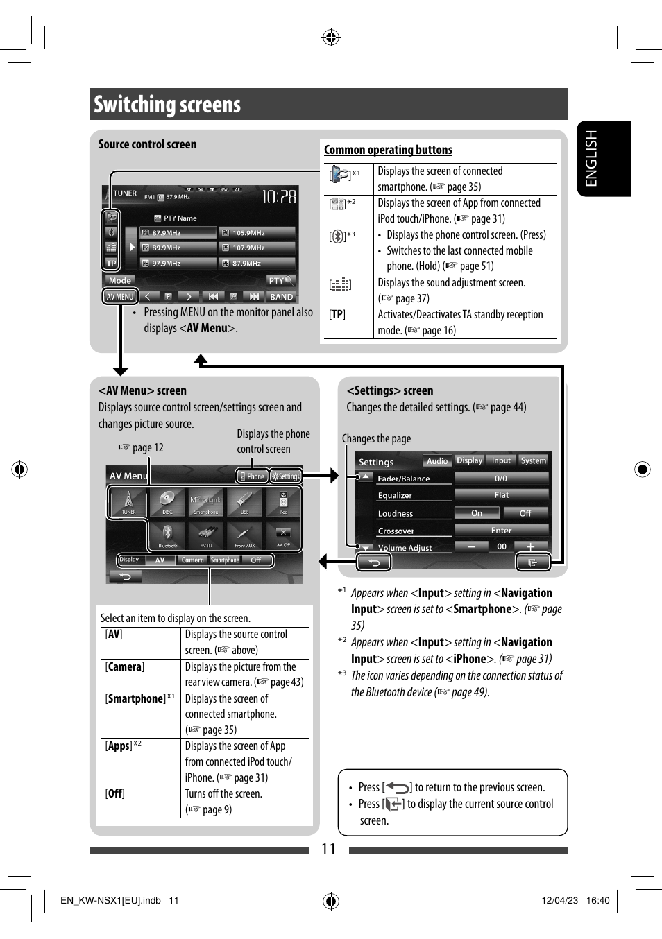 Switching screens, 11 english | JVC KW-NSX1 User Manual | Page 11 / 212