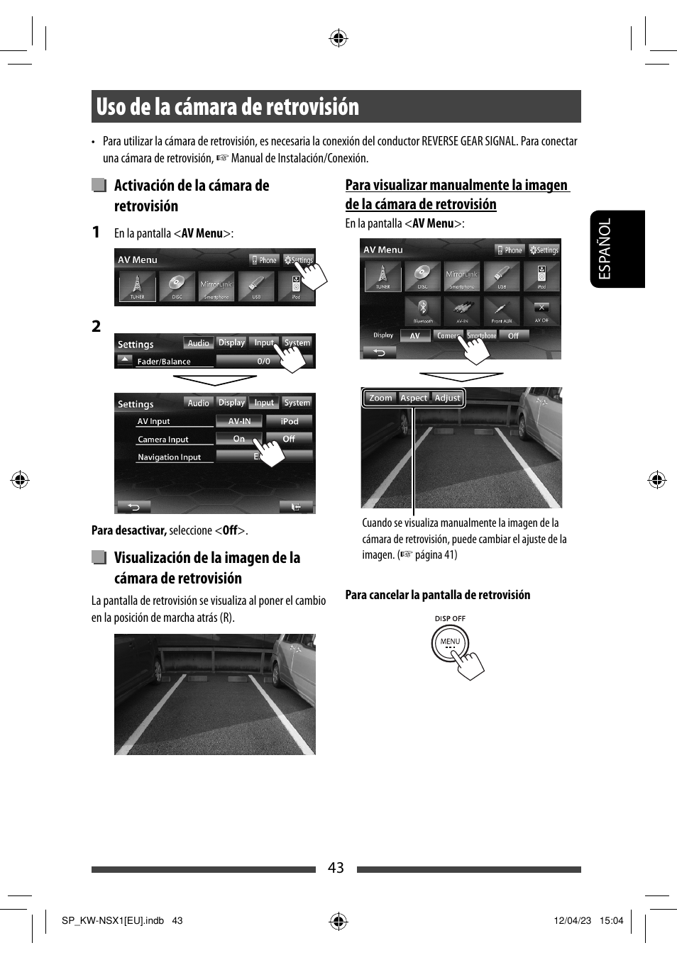 Uso de la cámara de retrovisión | JVC KW-NSX1 User Manual | Page 113 / 212