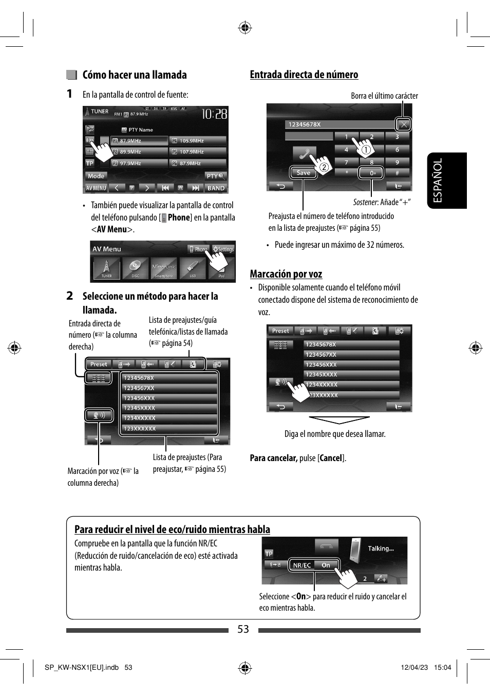 Cómo hacer una llamada | JVC KW-NSX1 User Manual | Page 123 / 212