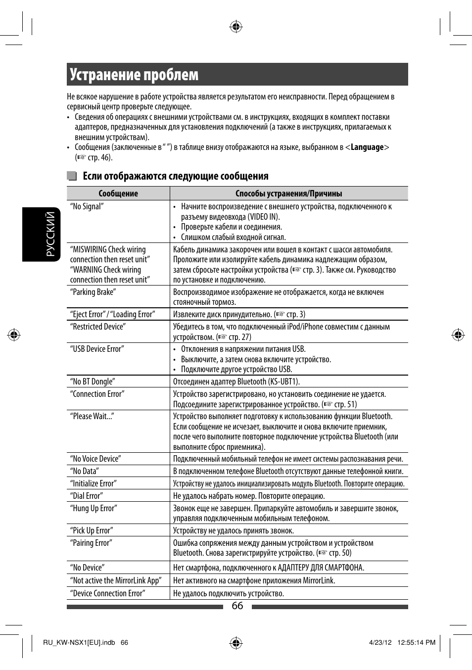 Устранение проблем, Если отображаются следующие сообщения | JVC KW-NSX1 User Manual | Page 206 / 212