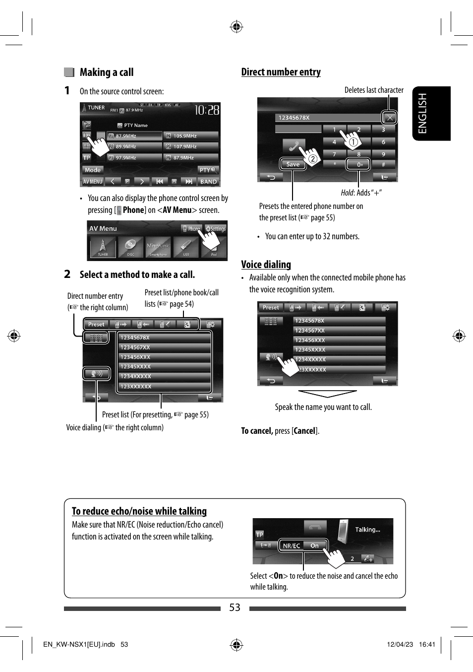 Making a call | JVC KW-NSX1 User Manual | Page 53 / 212