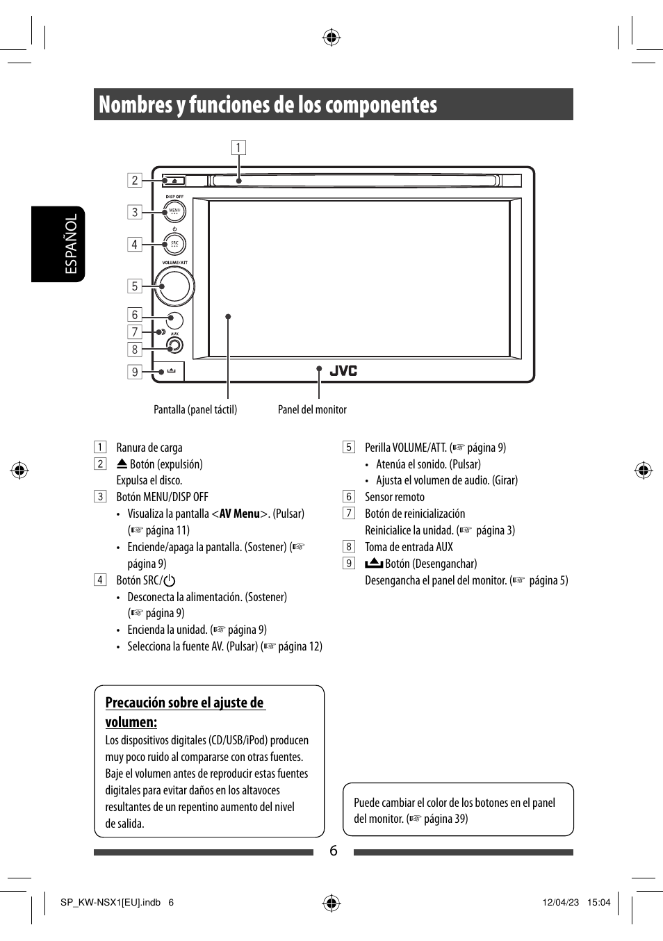 Nombres y funciones de los componentes | JVC KW-NSX1 User Manual | Page 76 / 212