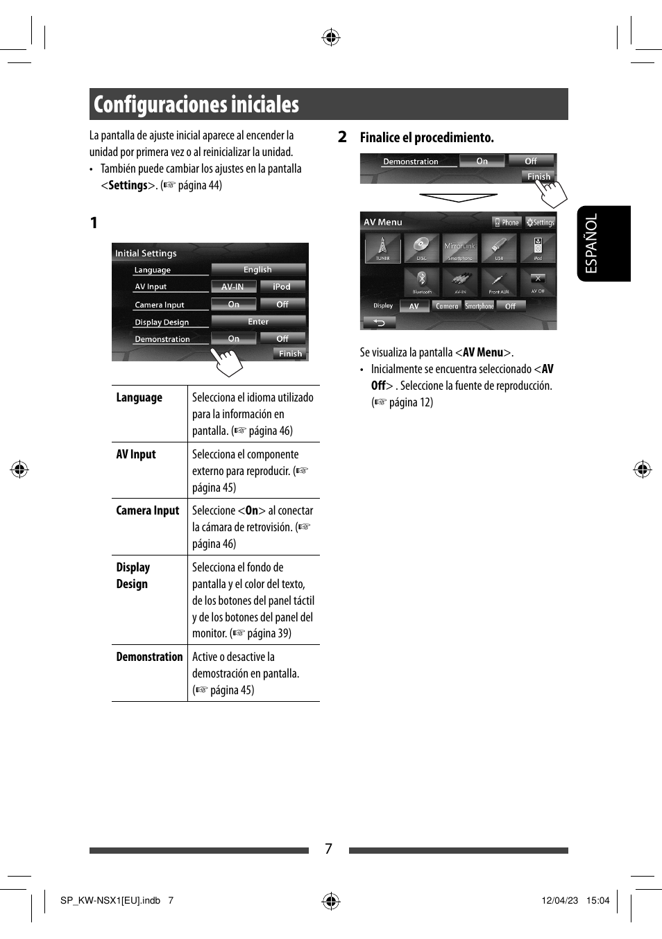 Configuraciones iniciales | JVC KW-NSX1 User Manual | Page 77 / 212