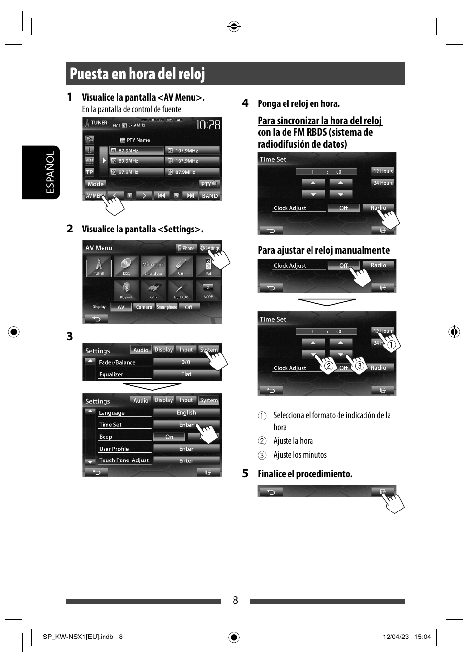 Puesta en hora del reloj | JVC KW-NSX1 User Manual | Page 78 / 212