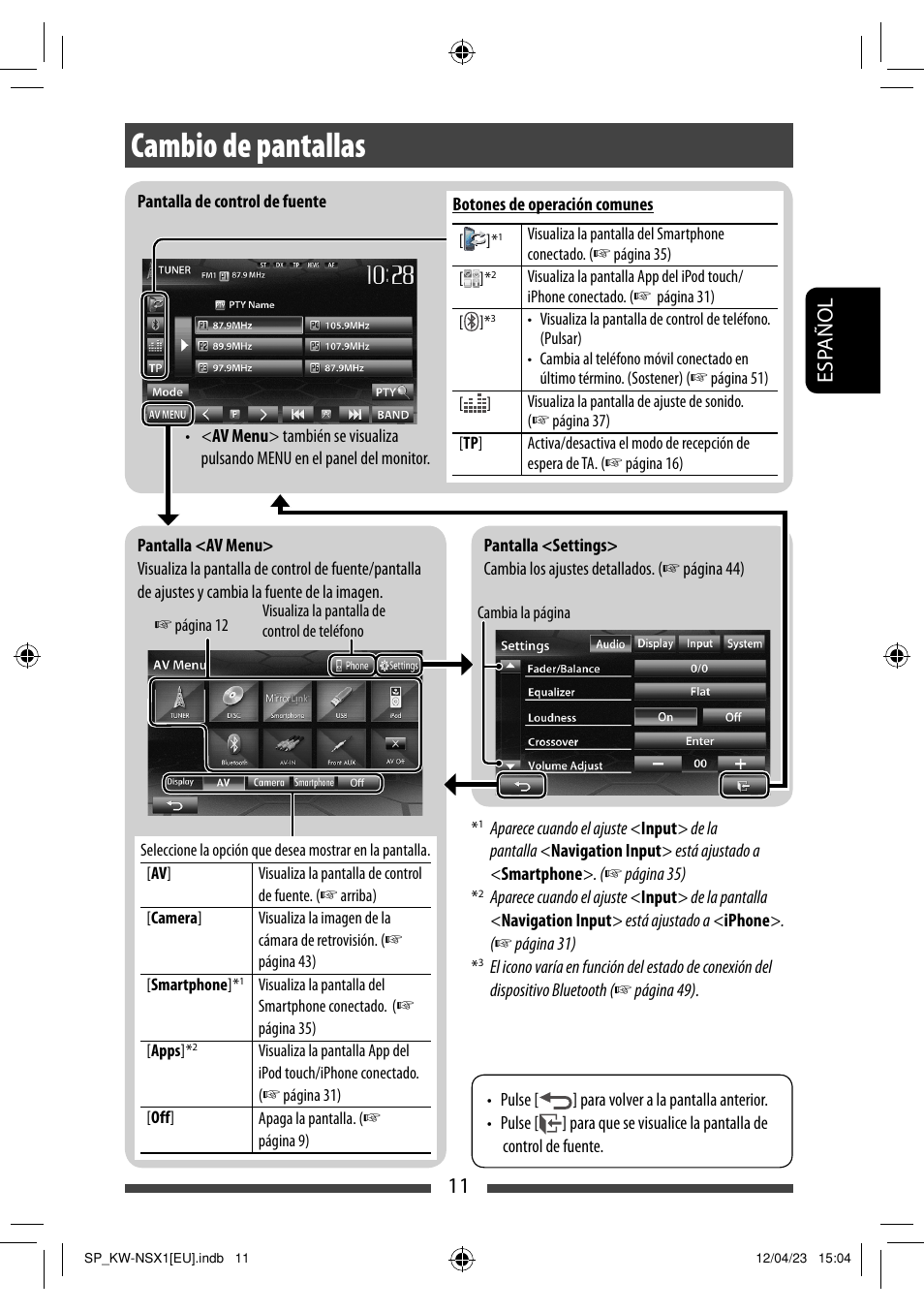 Cambio de pantallas, 11 esp añol | JVC KW-NSX1 User Manual | Page 81 / 212