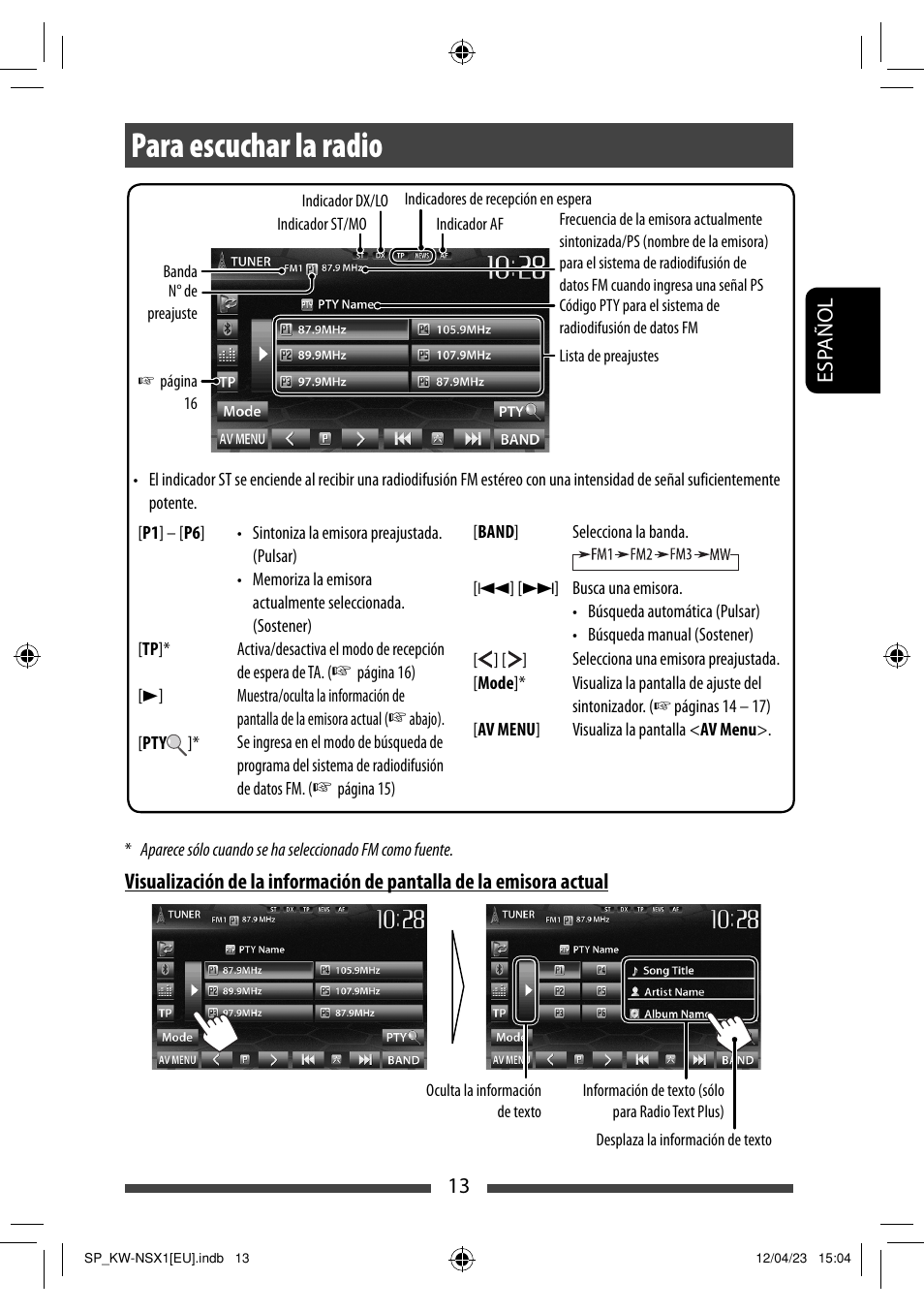 Para escuchar la radio | JVC KW-NSX1 User Manual | Page 83 / 212