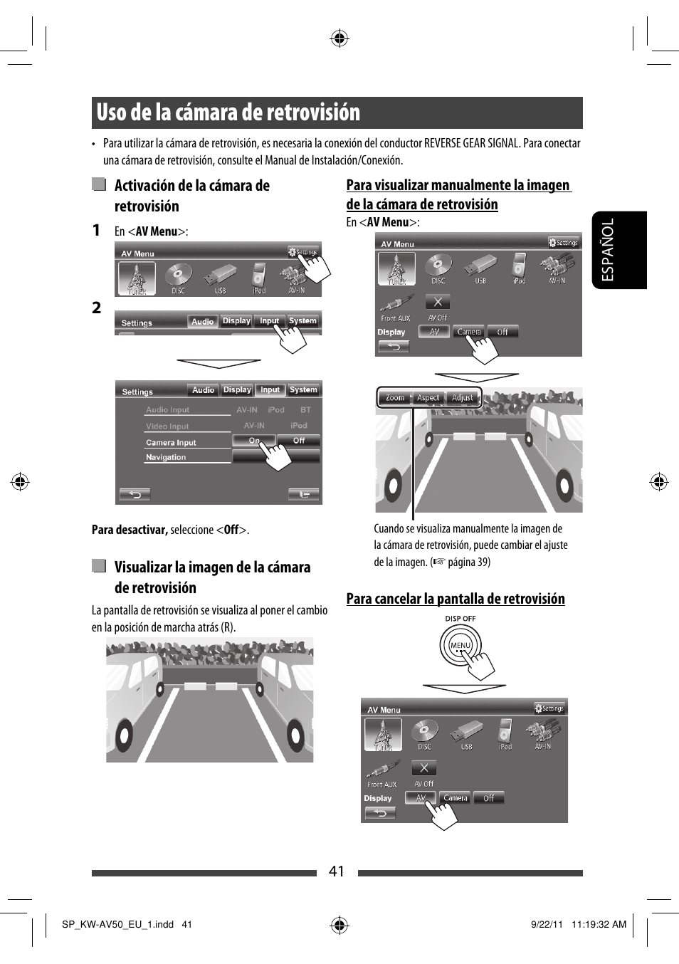 Uso de la cámara de retrovisión | JVC KW-AV50 User Manual | Page 101 / 183