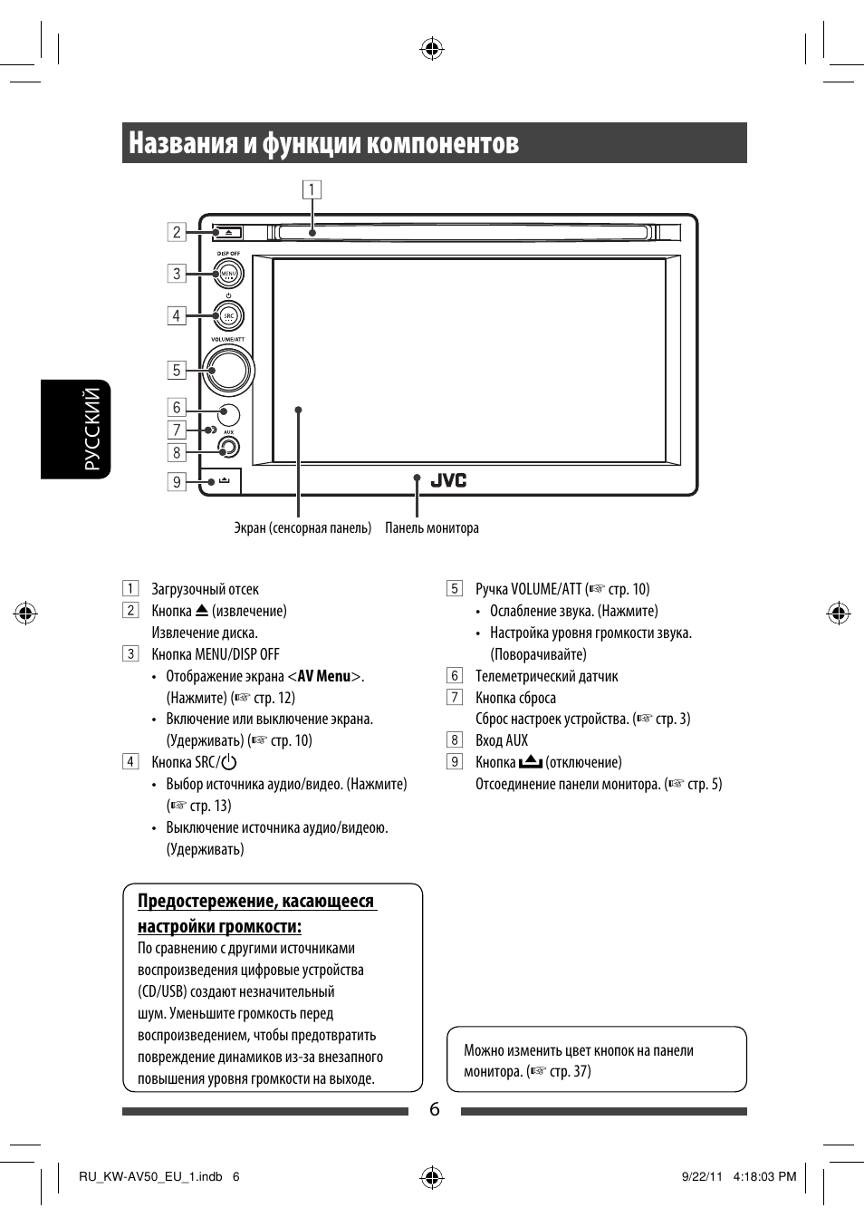 Названия и функции компонентов | JVC KW-AV50 User Manual | Page 126 / 183