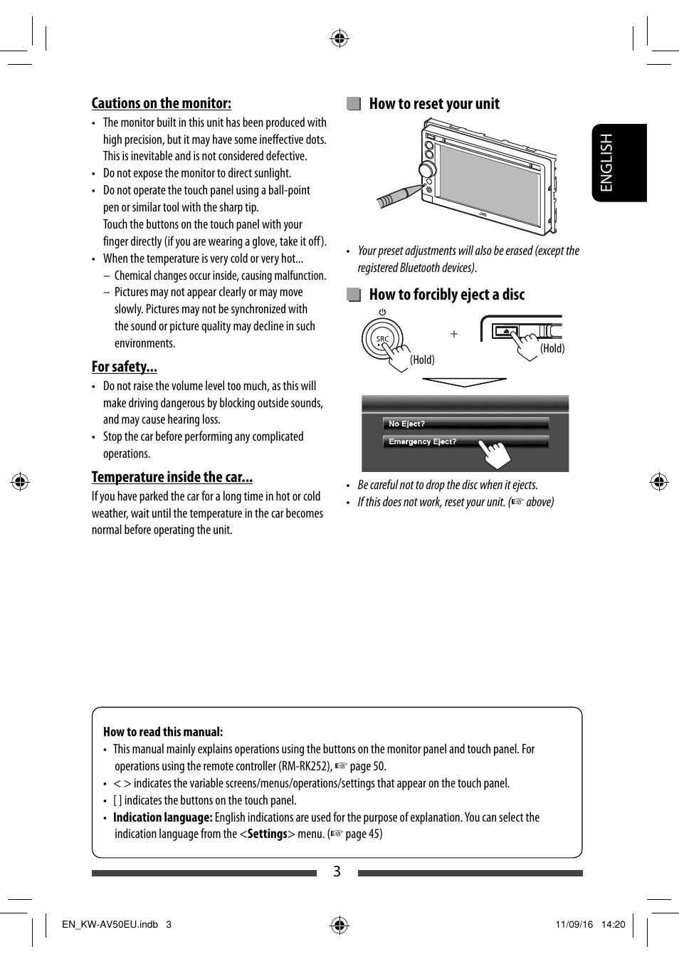 How to reset your unit, How to forcibly eject a disc | JVC KW-AV50 User Manual | Page 3 / 183