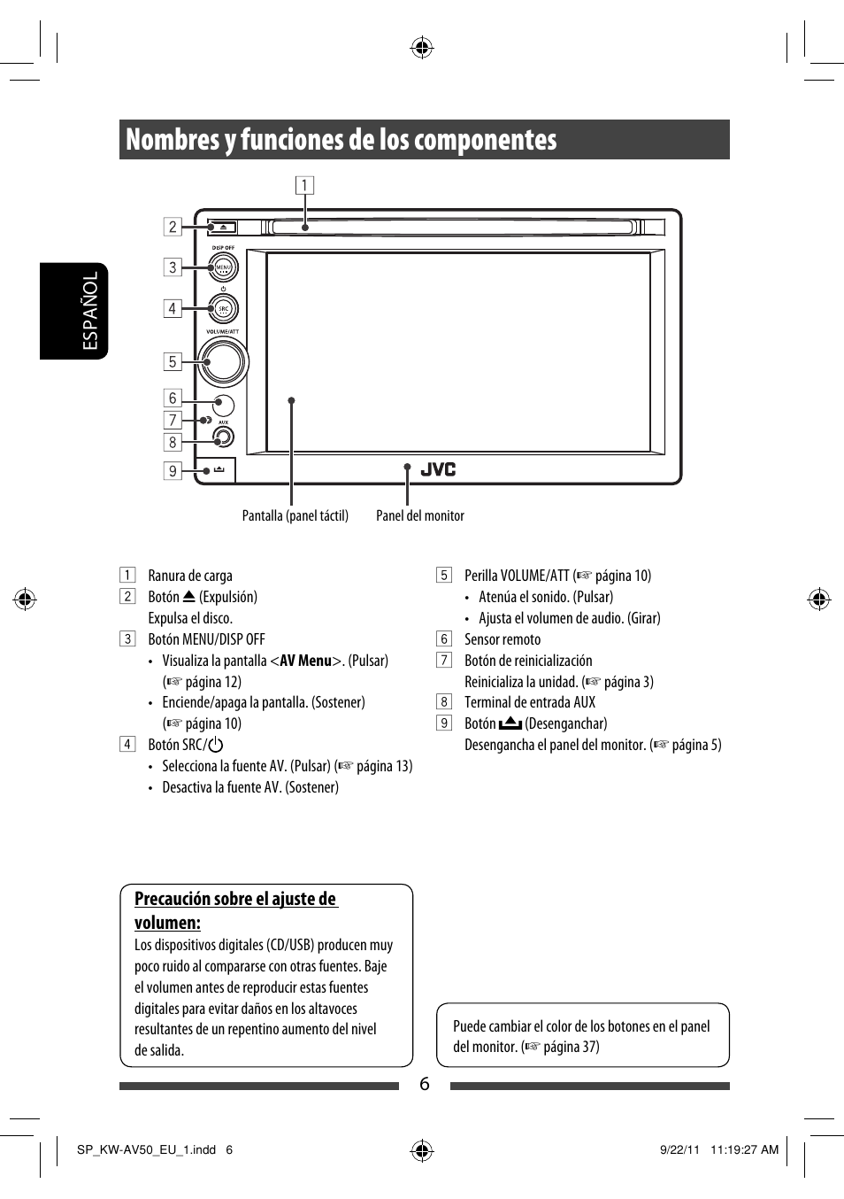 Nombres y funciones de los componentes | JVC KW-AV50 User Manual | Page 66 / 183