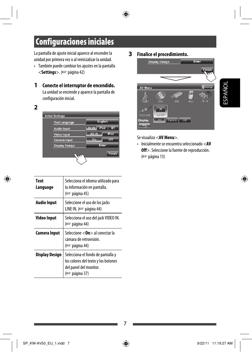 Configuraciones iniciales | JVC KW-AV50 User Manual | Page 67 / 183