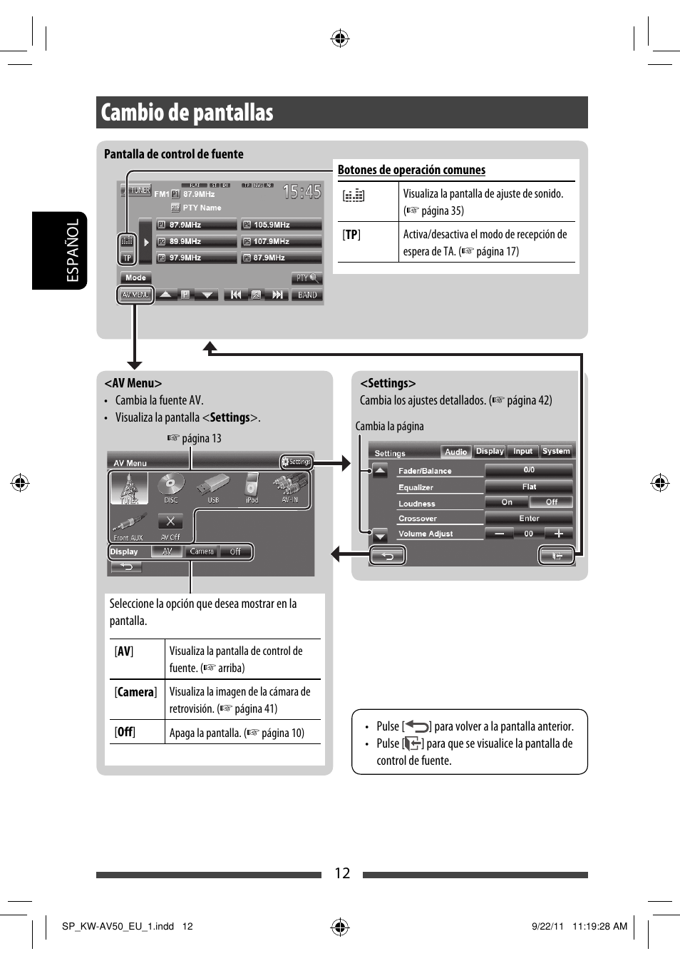 Cambio de pantallas | JVC KW-AV50 User Manual | Page 72 / 183