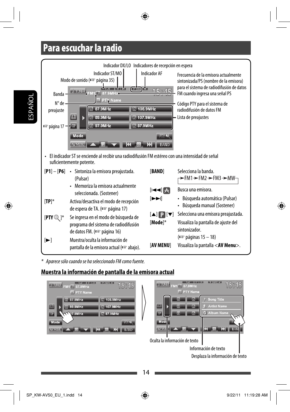 Para escuchar la radio | JVC KW-AV50 User Manual | Page 74 / 183