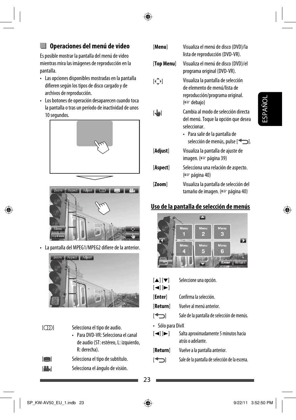 Operaciones del menú de video | JVC KW-AV50 User Manual | Page 83 / 183