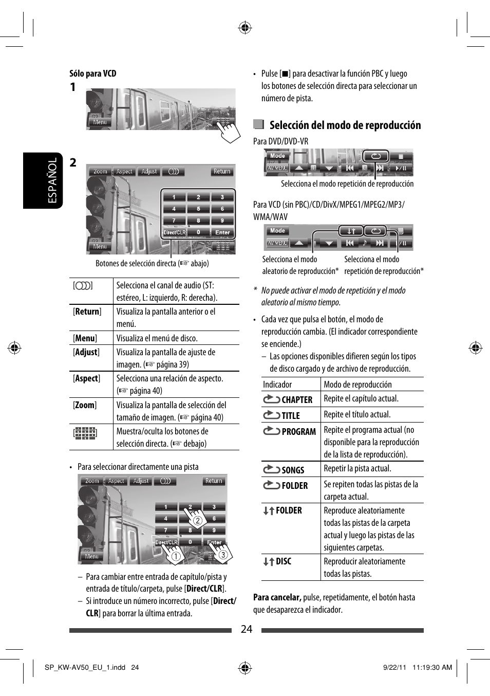 Selección del modo de reproducción | JVC KW-AV50 User Manual | Page 84 / 183