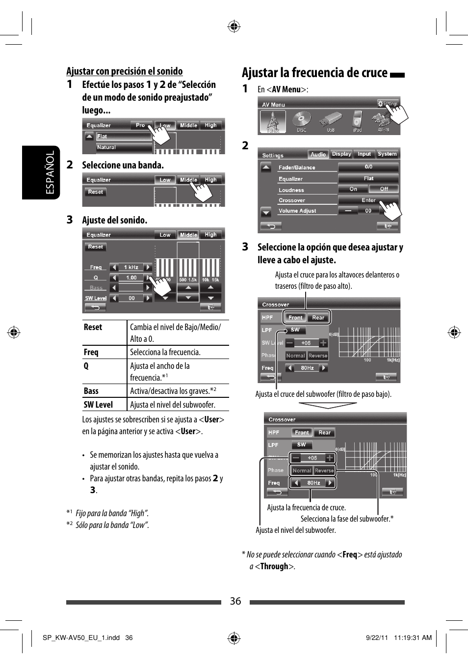 Ajustar la frecuencia de cruce | JVC KW-AV50 User Manual | Page 96 / 183