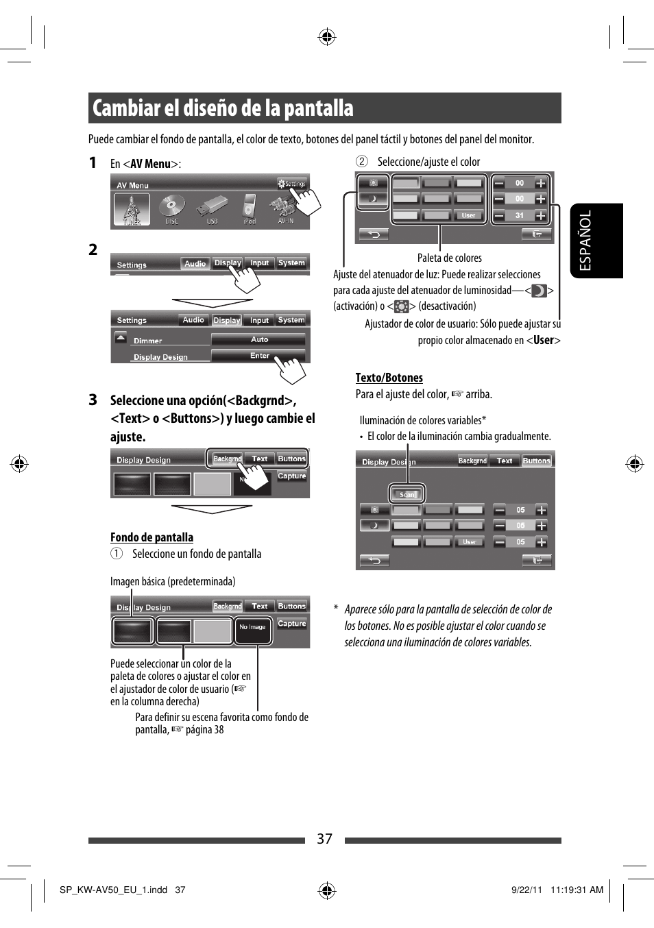Cambiar el diseño de la pantalla | JVC KW-AV50 User Manual | Page 97 / 183