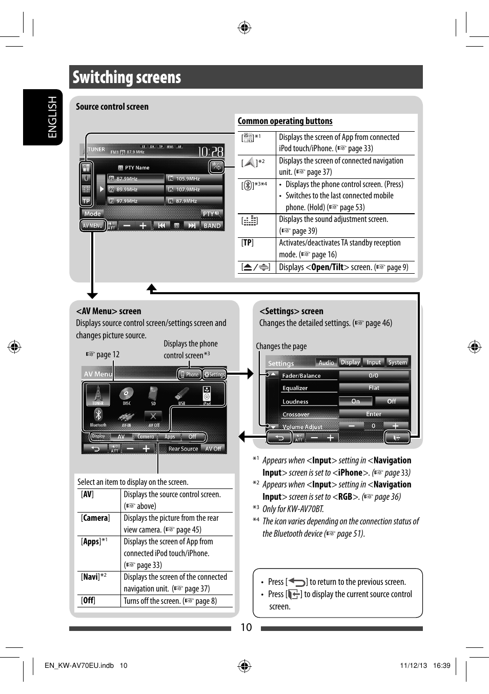 Switching screens, 10 english | JVC KW-AV70BT User Manual | Page 10 / 227